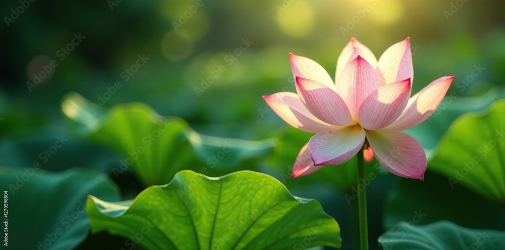 Obraz premium Delicate leaves with translucent veins reflect sunlight, lotus, flower