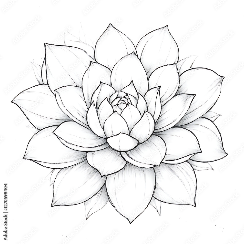 Fototapeta premium Elegant Botanical Study of a Hen and Chicks Succulent Plant in Detailed Black and White Illustration