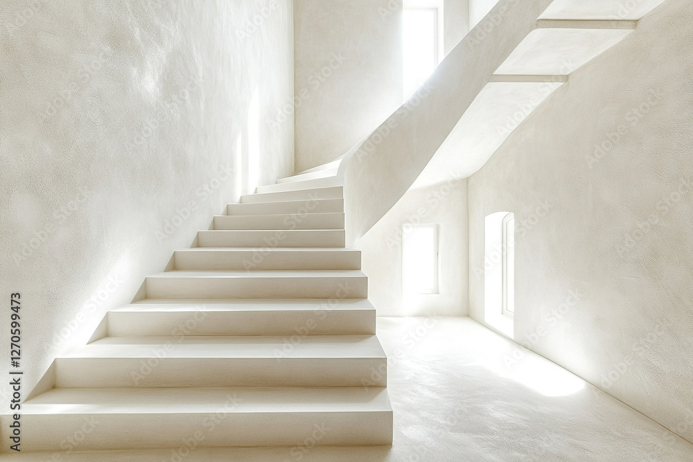 Fototapeta premium Abstract architecture, horizontal photo background. White staircase, empty interior fragment
