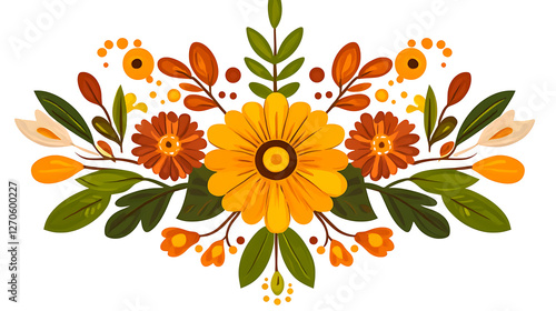 Elegant Floral Arrangement with Autumn Colors and Decorative Accents on a White Background