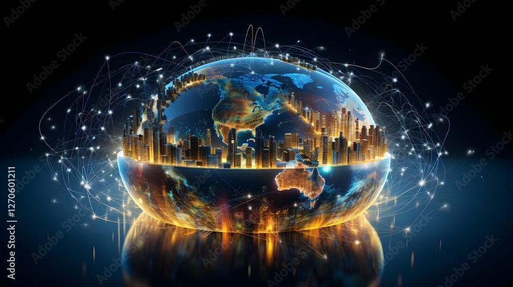 Fototapeta premium Holographic Earth Surrounded by Digital Energy Flow A Futuristic Visualization of Sustainable Energy and Environmental Protection