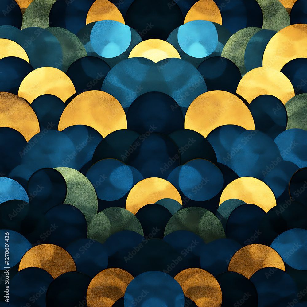 Obraz premium Elegant Pattern of Overlapping Discs in Gold Teal and Blue Tones Design Seamless Illustration