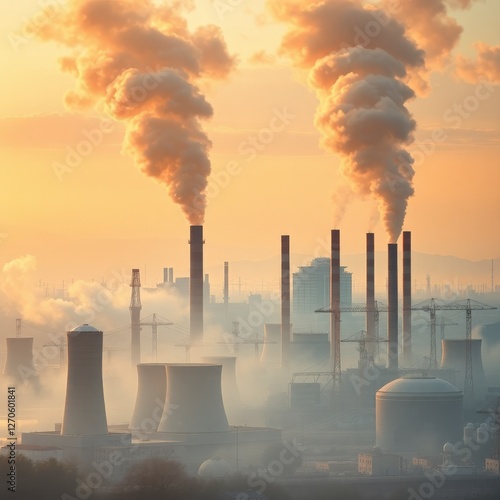 air polluting factories. global warming concept