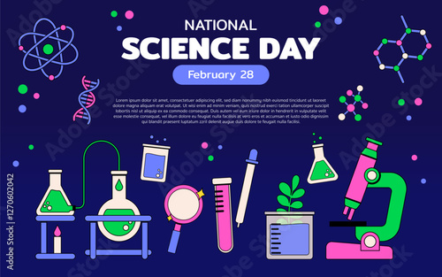National Science Day Banner.Educational Science Festival Background.