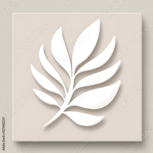 Elegant White Leaf on Beige Square Canvas Creates a Minimalist Graphic Design Illustration Artwork photo