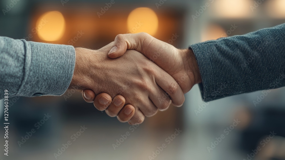 Blurred image of business professionals shaking hands after a successful meeting, corporate deal closing, modern office backdrop Blurred image of business professionals shaking hands after a successful meeting, corporate deal closing, modern office backdrop