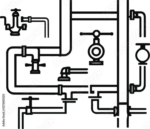 Water supply plumbing icon vector black color white background with only line art 14.eps