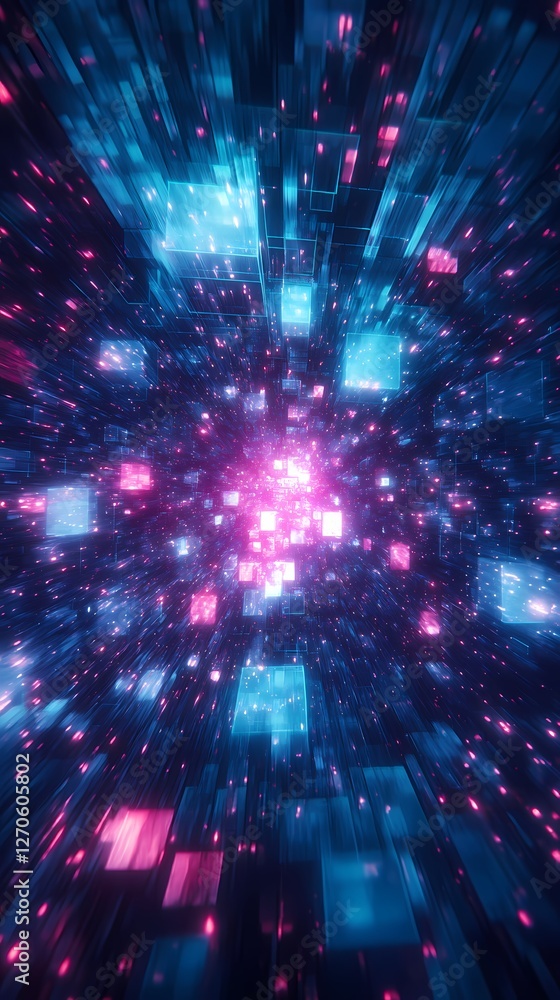 Fototapeta premium Digital technology Future blue purple cube poster background