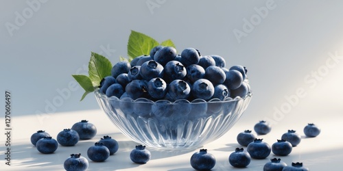 Fresh blueberries in a clear glass bowl provide a vibrant and nutritious snack option for any time of day. photo