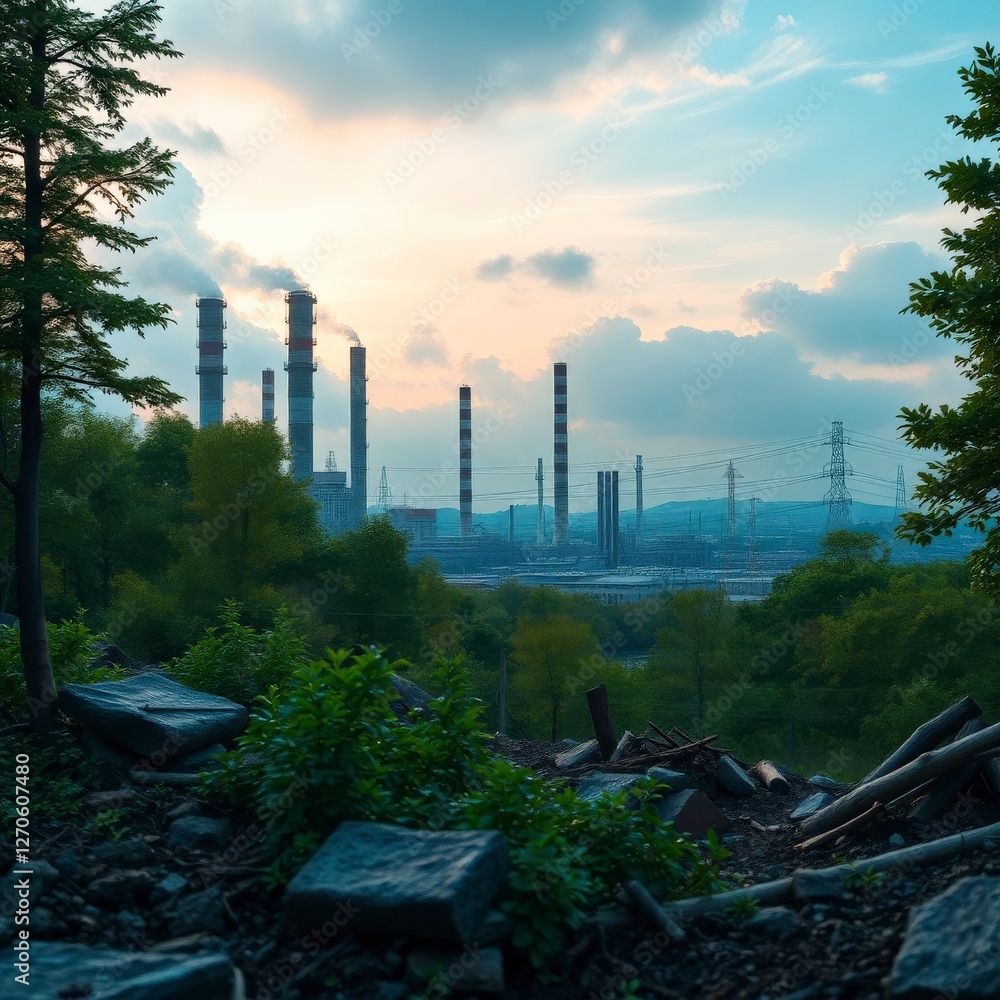Obraz premium nature polluting factories. climate crisis concept