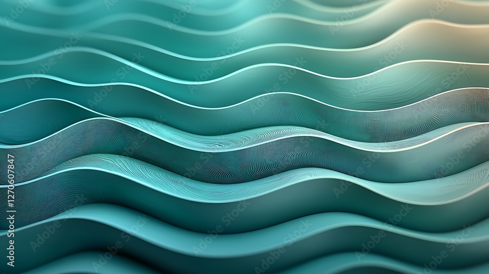 Obraz premium Abstract waves in soothing teal and aqua tones create a serene background for design use