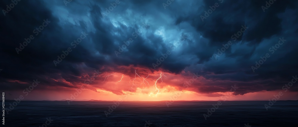 Fototapeta premium Gloomy storm artwork, dark skies and heavy rain with flashes of lightning