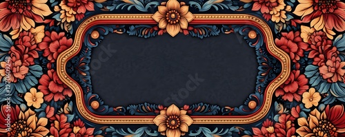 Ornate floral frame with a dark blue central background