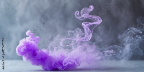 Abstract Purple Smoke Swirls on Grey Background.