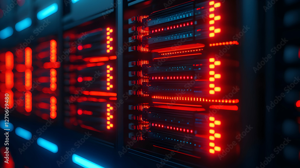 Illuminated Servers in Dark Data Center with Red and Blue Lights for Computing Illuminated Servers in Dark Data Center with Red and Blue Lights for Computing