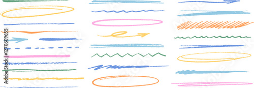 Vector Crayon Pencil Lines Set. Hand Drawn Underline Brush Stroke