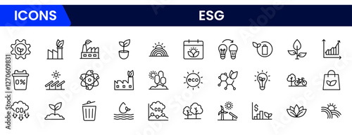 Line icons about Environmental Social Governance. Thin line icon set. Symbol collection in transparent background.