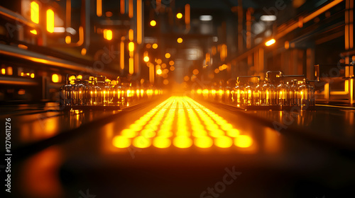Industrial Pipeline Machinery Interior with Orange Glow Perspective View
