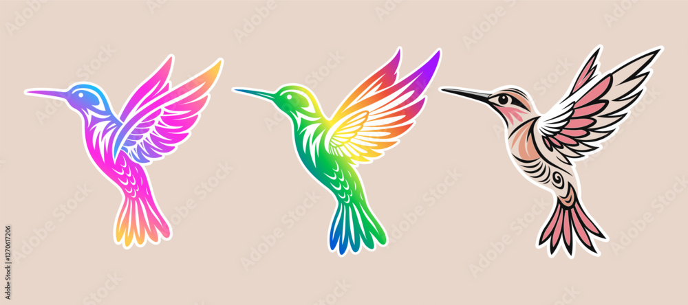 Fototapeta premium Set colibri, flaying hummingbird Colorful design illustration.