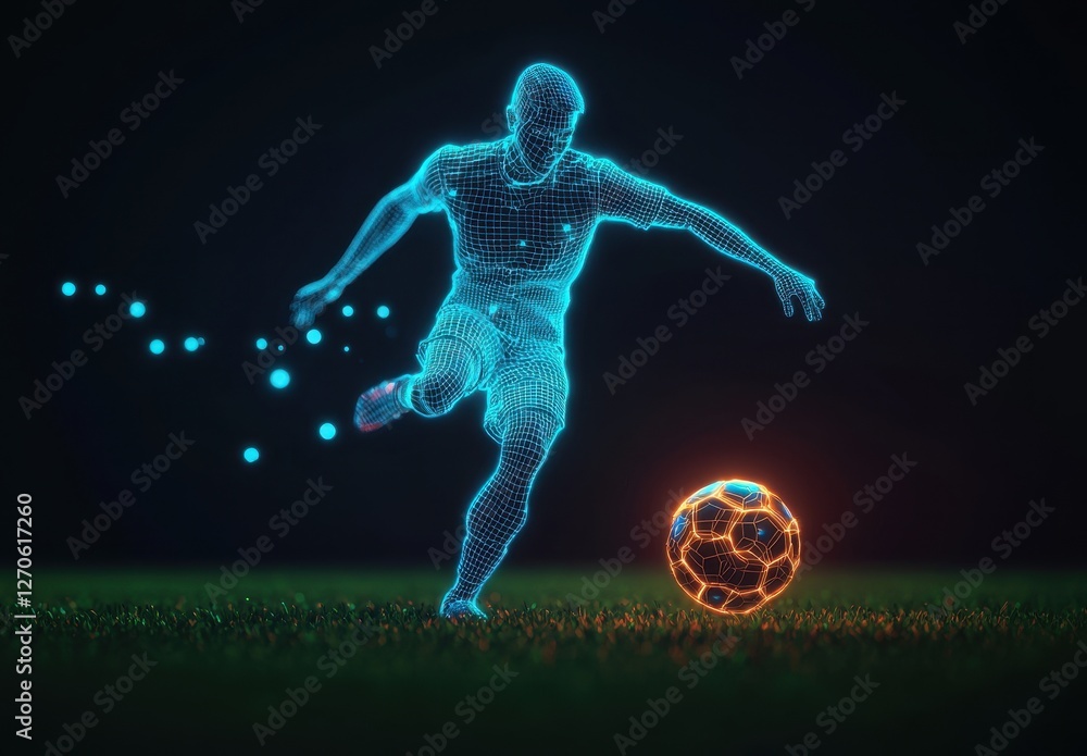 custom made wallpaper toronto digitalFuturistic Soccer Player Kicking a Glowing Football in Dark Space