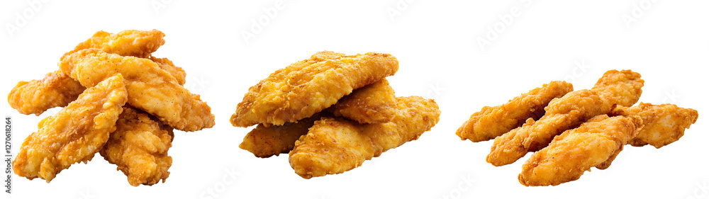 Chicken tender collection isolated on a transparent PNG background, white background, cut out Chicken tender collection isolated on a transparent PNG background, white background, cut out