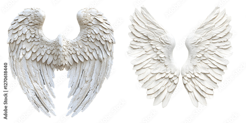 Obraz premium white angel wings front view isolated on a transparent PNG background, white background, cut out
