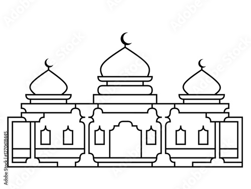 mosque sketch vector design. drawing islamic mosque easy and simple for kids. mosque vector design for Coloring page.