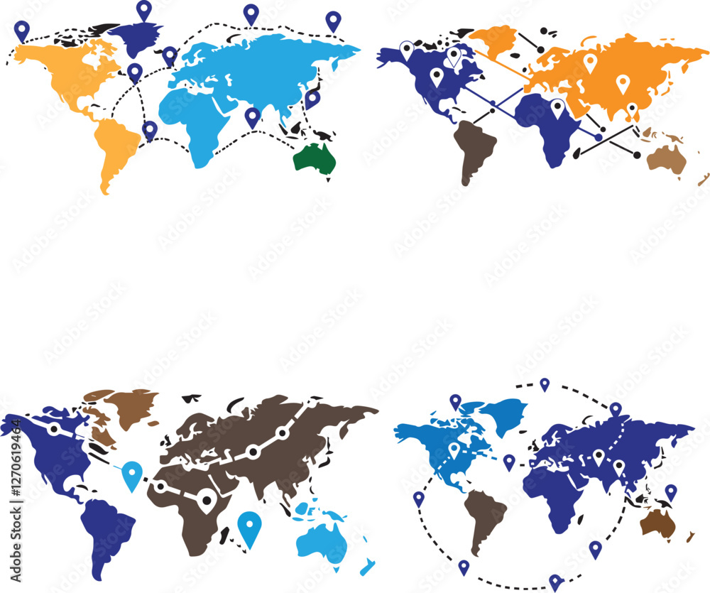 Fototapeta premium Silhouette of World Map with Multiple Locations