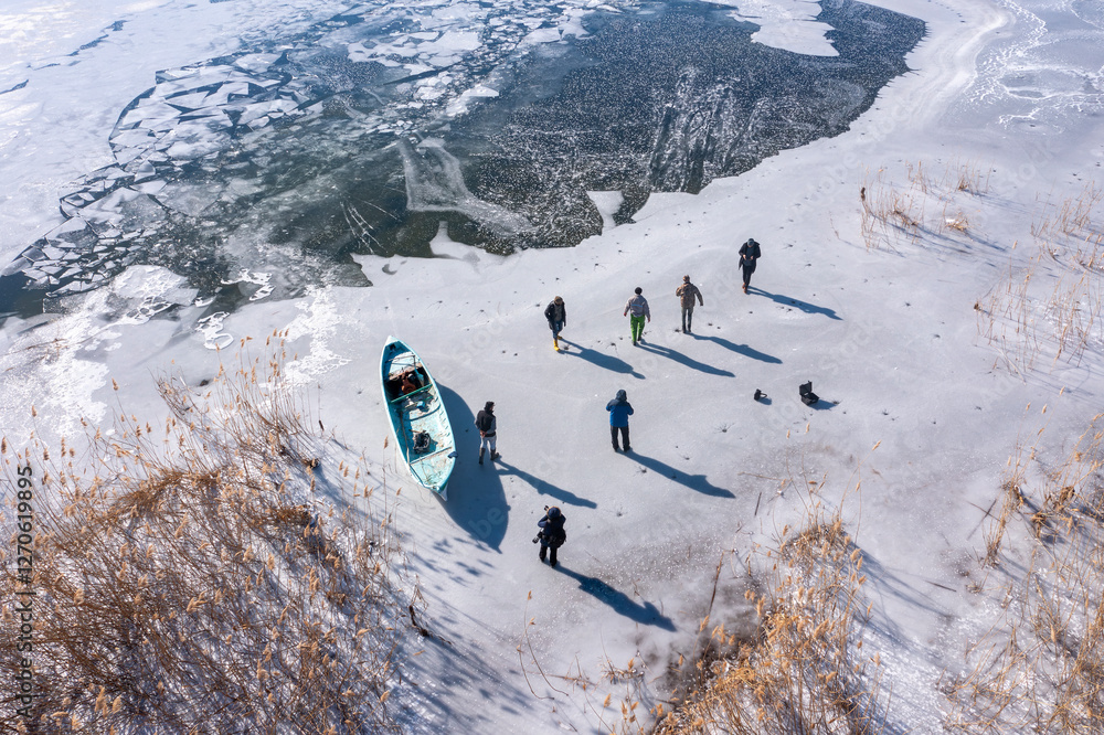 The frozen view of Beysehir Lake in Konya Province