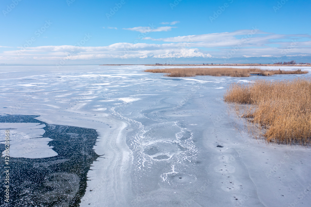 The frozen view of Beysehir Lake in Konya Province