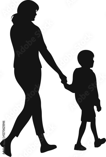 Mother holding child silhouette vector illustration, mom and baby bonding, family love icon, maternal care graphic, motherhood concept, parent and kid affection design