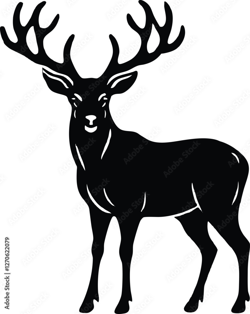 Fototapeta premium Deer silhouette vector illustration, wildlife icon, forest animal design, nature art, wild animal, horned deer, minimalist vector, outdoor wildlife graphic, eco-friendly illustration