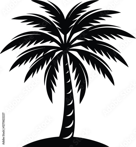 Palm tree silhouette vector illustration, tropical beach landscape, coconut palm icon, summer holiday design, exotic island sunset scene, black palm tree isolated