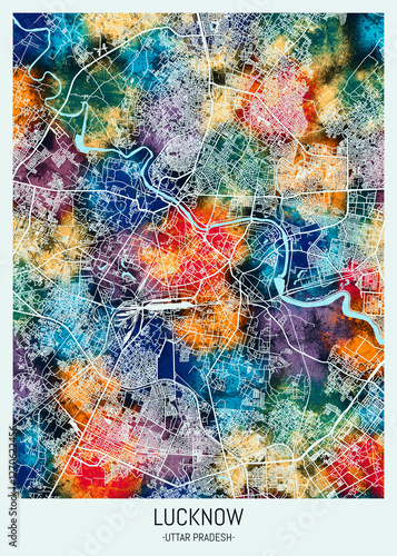 Obraz na płótnie Lucknow Uttar Pradesh Map, background downtown, urban modern colorful, bright graphic design, abstract travel art, new business district, urban artistic detail, paint border downtown w salonie
