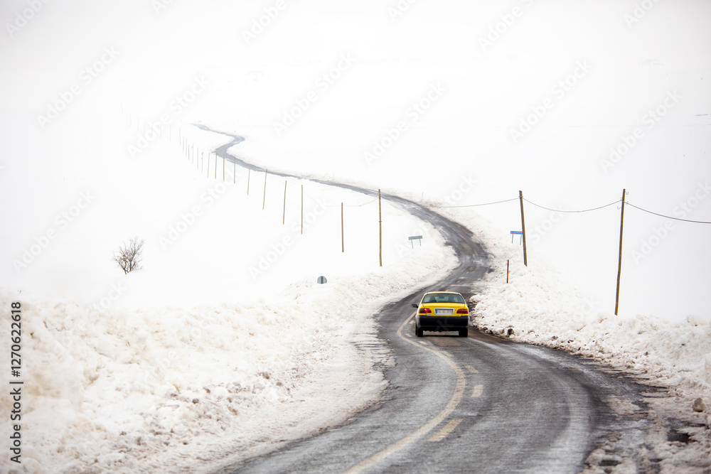 A road and electrical wires covered in snow