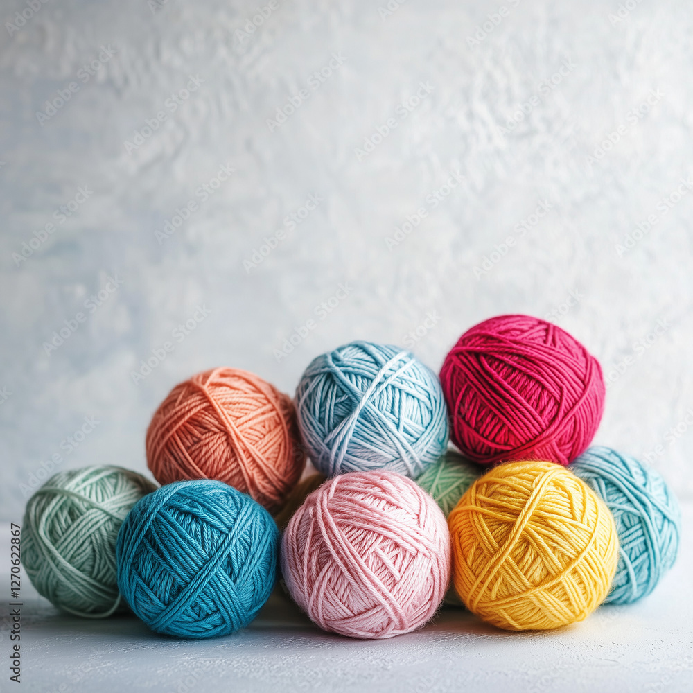 Untangled yarn balls set against a clean white surface for minimalist design Untangled yarn balls set against a clean white surface for minimalist design