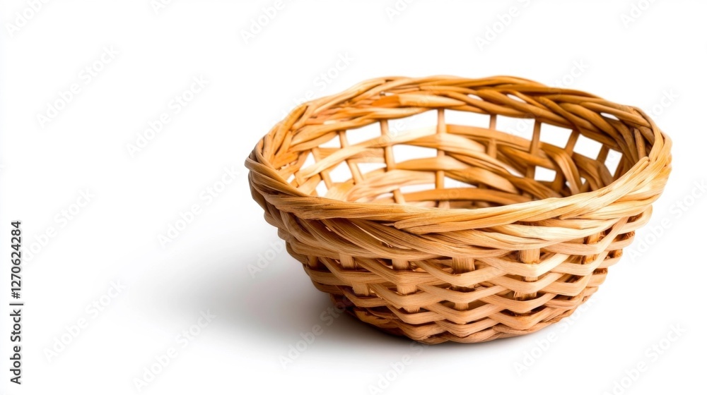 Empty Wicker Basket with No Contents on White Isolated Background. Generative AI Empty Wicker Basket with No Contents on White Isolated Background. Generative AI