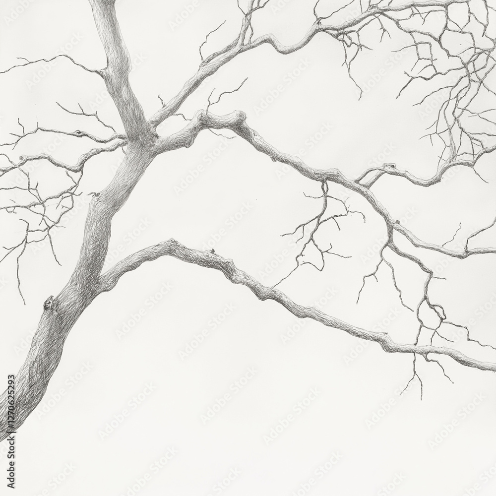 Fototapeta premium Sketched pencil drawings of tree branches on a white background for a natural, artistic touch