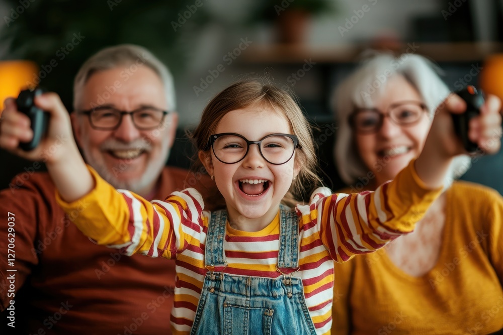 Happy Family Enjoying Time Together Playing Video Games at Home Happy Family Enjoying Time Together Playing Video Games at Home