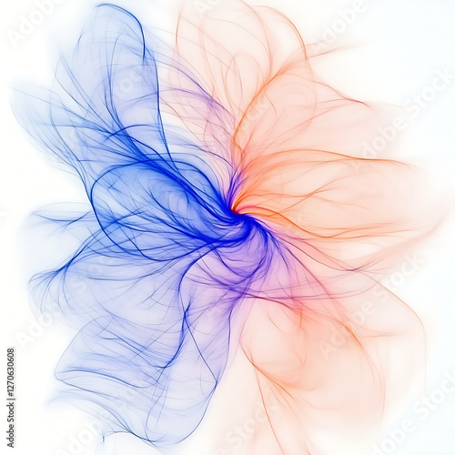 Ethereal Flow of Colors Abstract Art in Blue and Orange Swirls Against a White Background