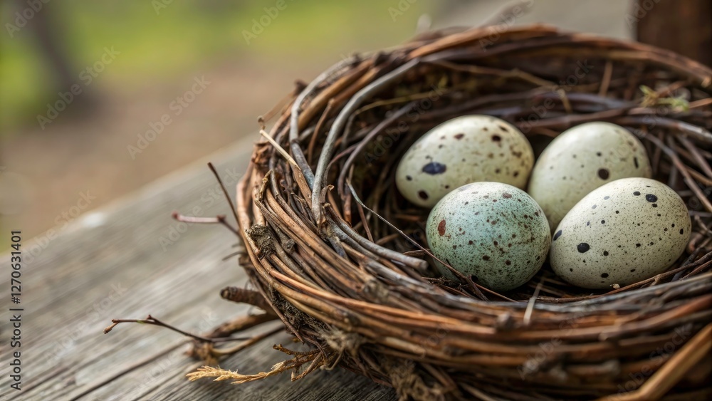 Speckled Bird Eggs in Woven Nest - Spring Nature Photography - Wildlife Close Up Speckled Bird Eggs in Woven Nest - Spring Nature Photography - Wildlife Close Up