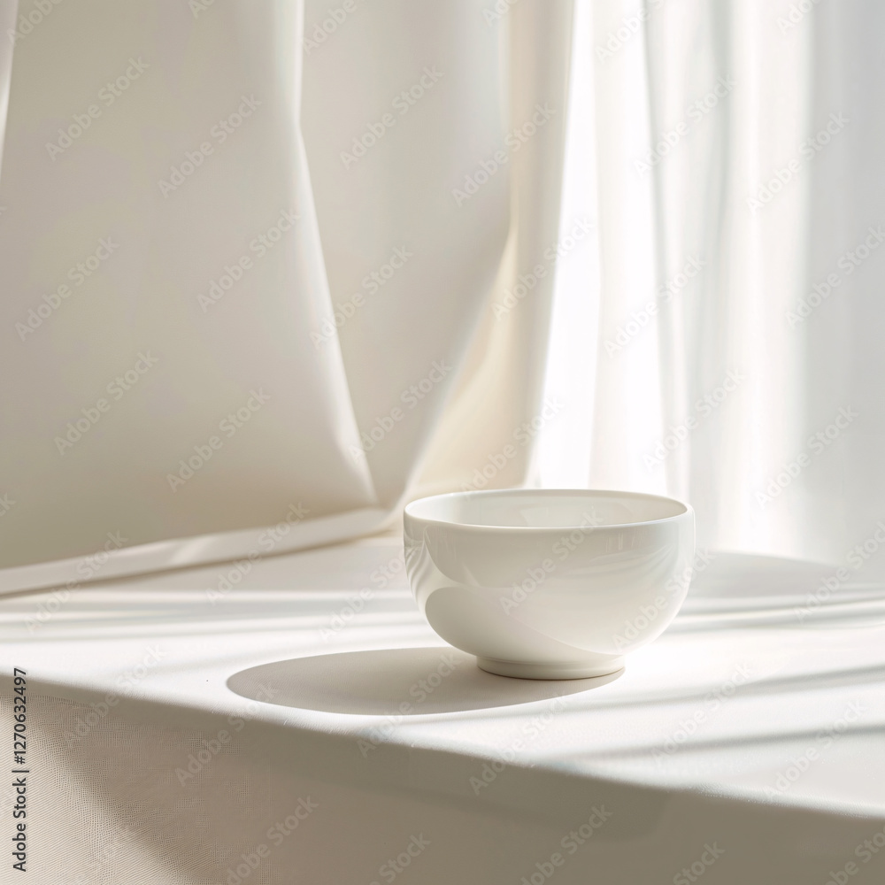 Minimalist table setting with a bowl, spoon, and decorative plant in soft natural light Minimalist table setting with a bowl, spoon, and decorative plant in soft natural light