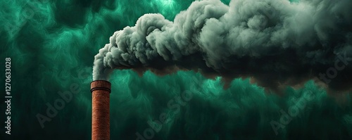 Acid rain climate change idea. Industrial smoke rising from a chimney, symbolizing pollution and environmental issues. photo