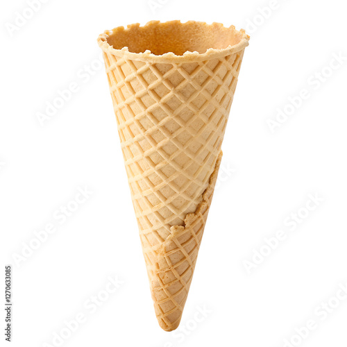 Empty Ice Cream Cone with Crisp Golden Texture and Defined Spiral Lines on PNG – Ultra-Realistic 8K Photography