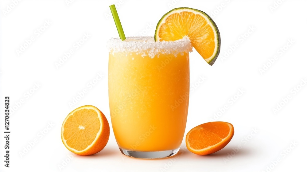 Fresh Orange Juice with Lime Garnish and Salted Rim. Generative AI Fresh Orange Juice with Lime Garnish and Salted Rim. Generative AI