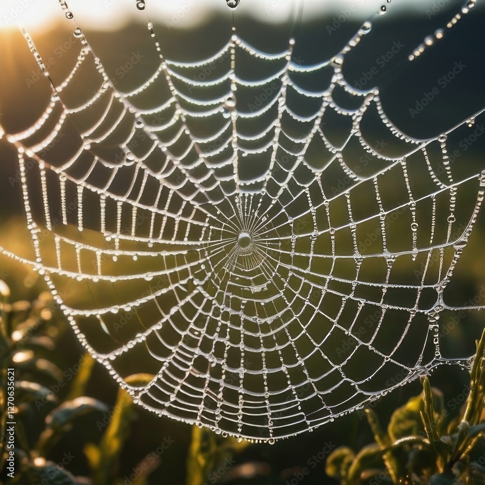 Obraz premium spider web with dew drops
