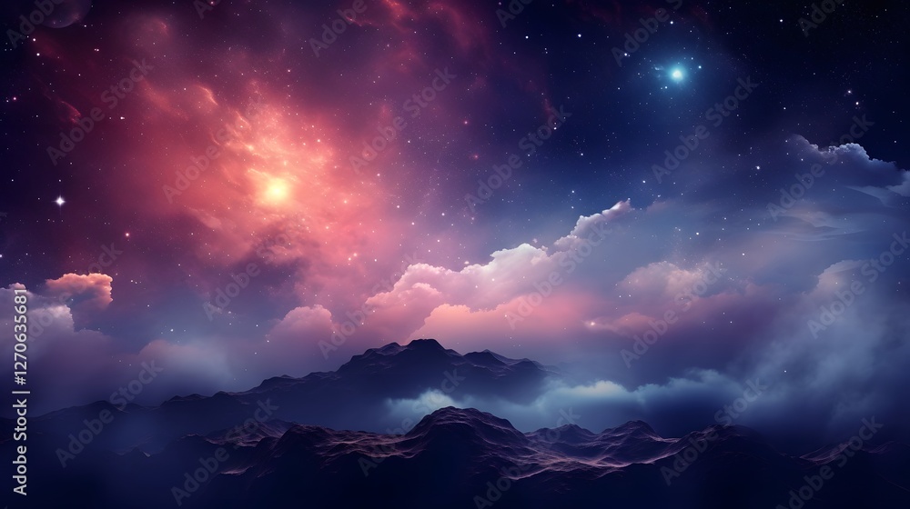 Naklejka premium Mesmerizing image of a dreamy cosmic galaxy filled with swirling colorful nebulae and twinkling glowing stars A captivating fantastical space scene filled with celestial wonder and cosmic beauty