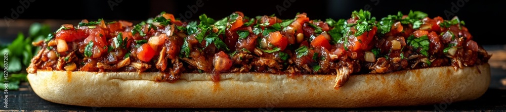 Gourmet Pulled Pork Sandwich with Fresh Toppings. Generative AI Gourmet Pulled Pork Sandwich with Fresh Toppings. Generative AI