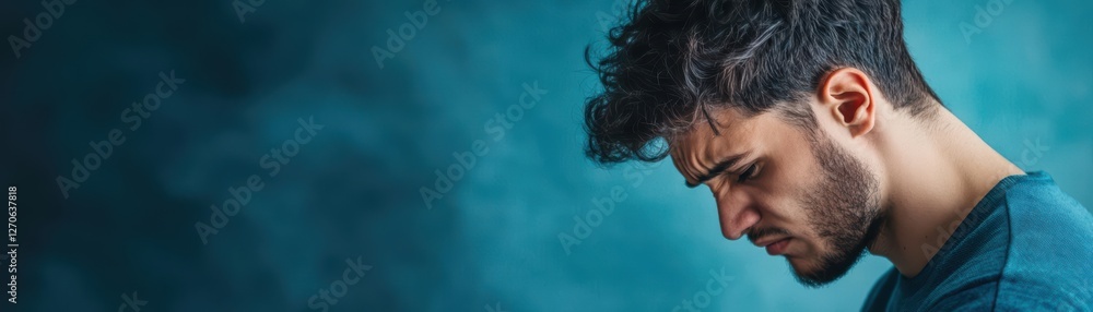 Obraz premium A man with his head in his hands sitting alone in a dimly lit room reflecting deep emotions and struggles evoking feelings of sadness and despair