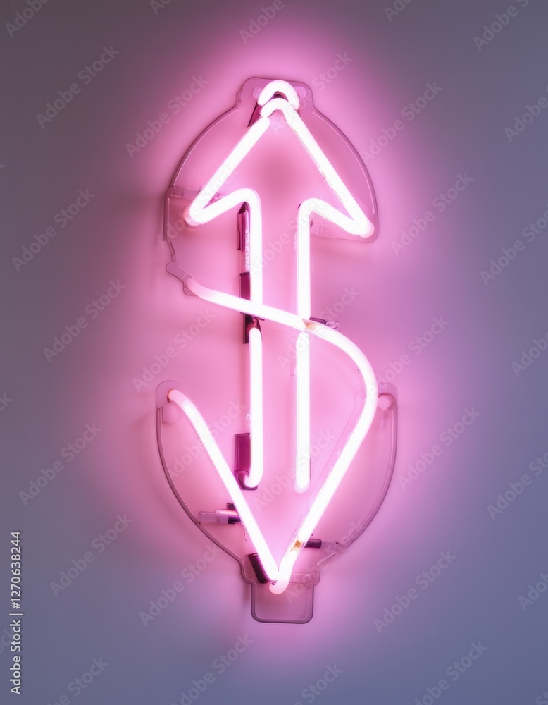 Neon sign with Money Rising illuminated, featuring neon upward arrows and stacks of cash, bright and colorful, symbolizing financial progress and upward momentum Neon sign with Money Rising illuminated, featuring neon upward arrows and stacks of cash, bright and colorful, symbolizing financial progress and upward momentum